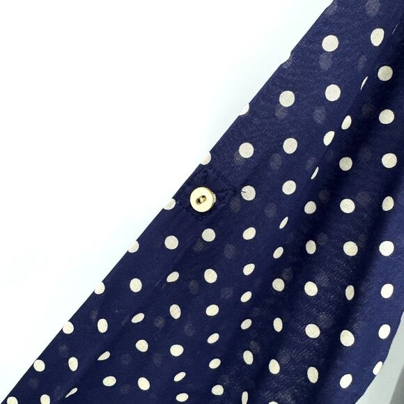 BIRDS OF PARADIS BY TROVATA Blue Semisheer Polka Dot Button Down Blouse Size S - Picture 3 of 6